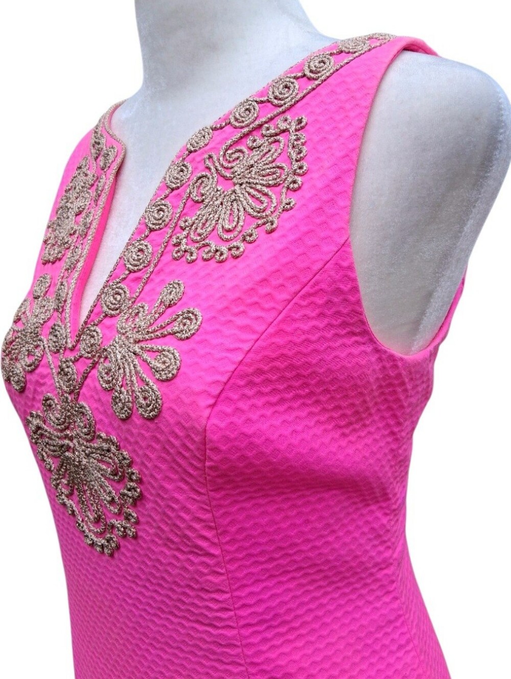 Lilly Pulitzer Gabby Shift Dress Pop Pink Metallic Gold Embroidery Size 0 - Picture 8 of 15